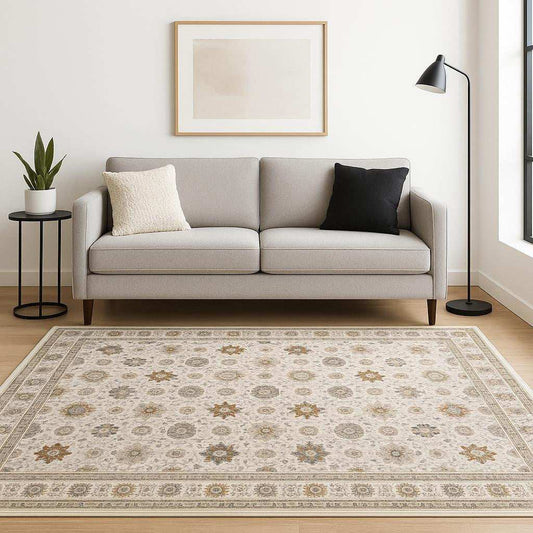 5' X 8' Ivory And Gold Oriental Power Loom Stain Resistant Area Rug With Fringe - Homeroots - Flyclothing LLC