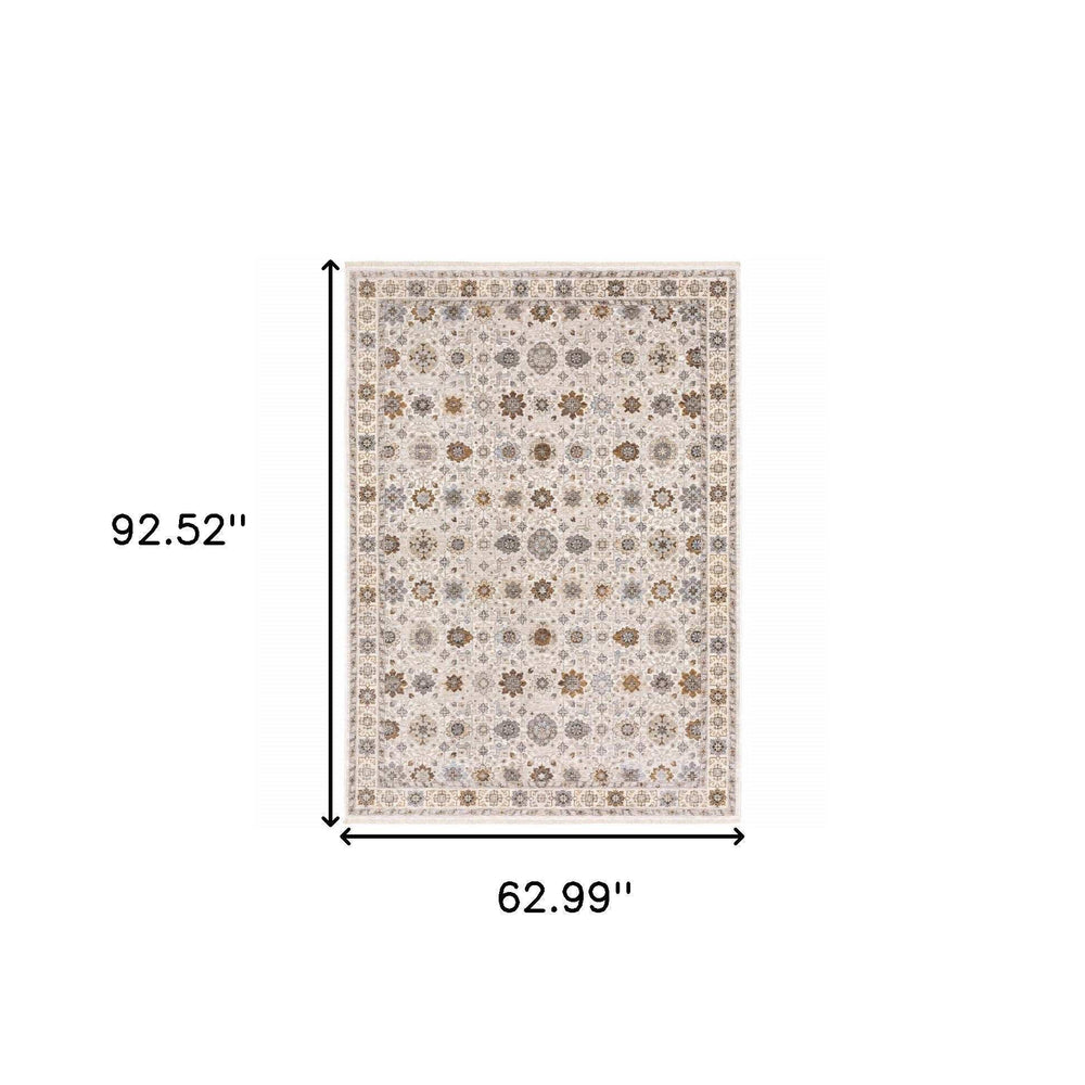 5' X 8' Ivory And Gold Oriental Power Loom Stain Resistant Area Rug With Fringe - Homeroots - Flyclothing LLC