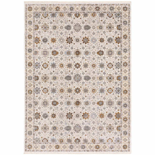 5' X 8' Ivory And Gold Oriental Power Loom Stain Resistant Area Rug With Fringe - Homeroots - Flyclothing LLC
