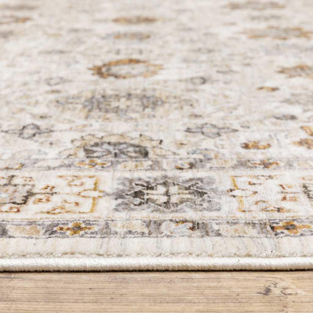 5' X 8' Ivory And Gold Oriental Power Loom Stain Resistant Area Rug With Fringe - Homeroots - Flyclothing LLC