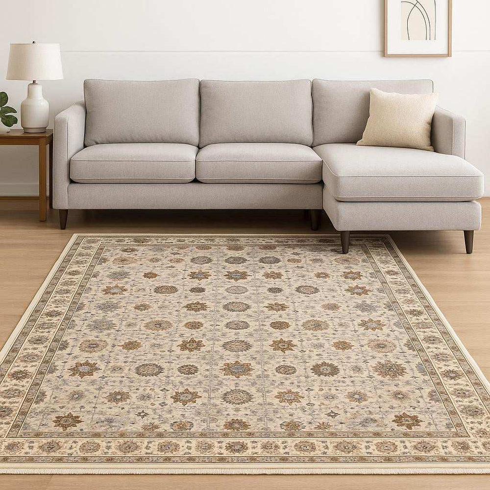 6' X 9' Ivory And Gold Oriental Power Loom Stain Resistant Area Rug With Fringe - Homeroots - Flyclothing LLC