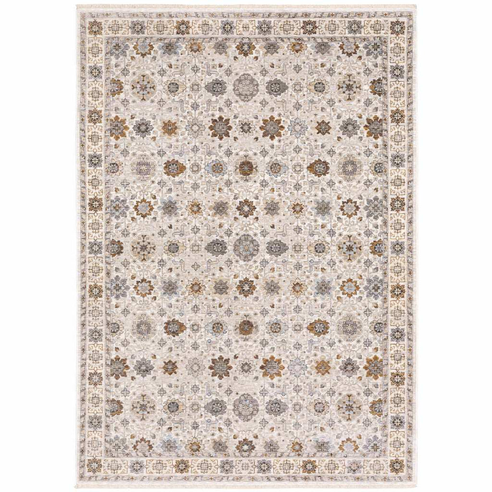 6' X 9' Ivory And Gold Oriental Power Loom Stain Resistant Area Rug With Fringe - Homeroots - Flyclothing LLC