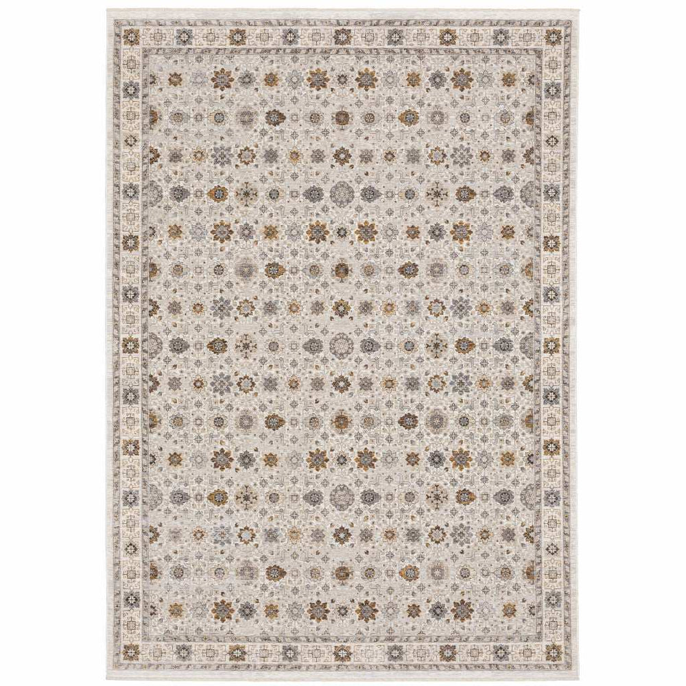 8' X 11' Ivory And Gold Oriental Power Loom Stain Resistant Area Rug With Fringe - Homeroots - Flyclothing LLC