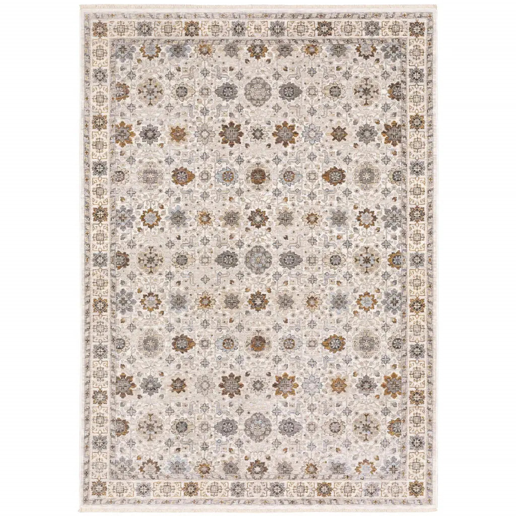 10' X 13' Ivory And Gold Oriental Power Loom Stain Resistant Area Rug With Fringe - Homeroots - Flyclothing LLC