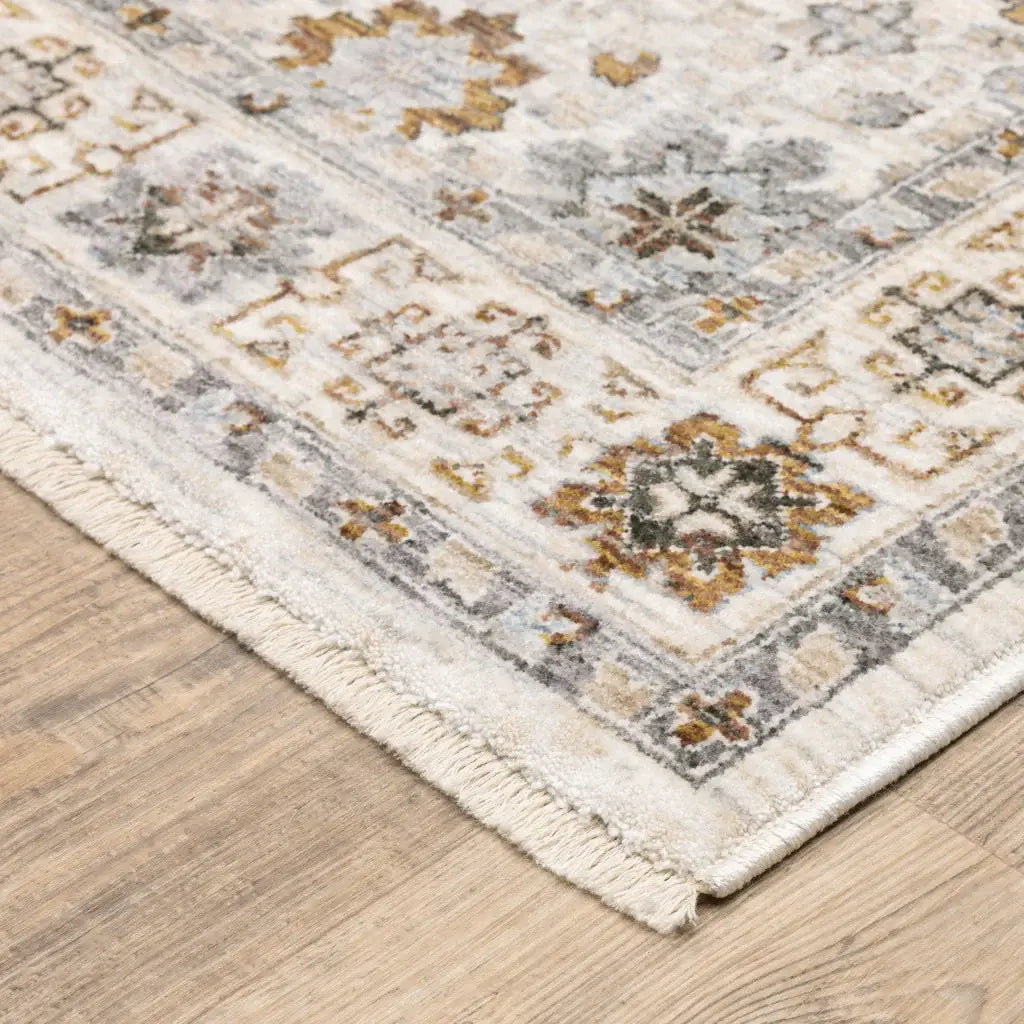 10' X 13' Ivory And Gold Oriental Power Loom Stain Resistant Area Rug With Fringe - Homeroots - Flyclothing LLC