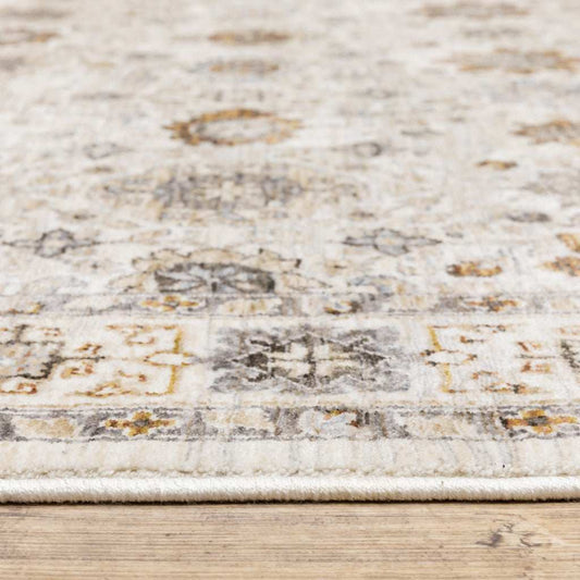 10' X 13' Ivory And Gold Oriental Power Loom Stain Resistant Area Rug With Fringe - Homeroots - Flyclothing LLC