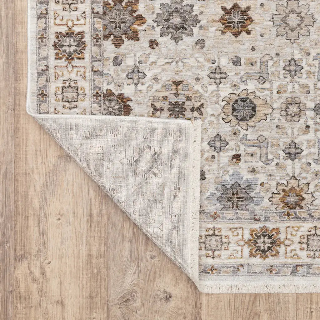 10' X 13' Ivory And Gold Oriental Power Loom Stain Resistant Area Rug With Fringe - Homeroots - Flyclothing LLC