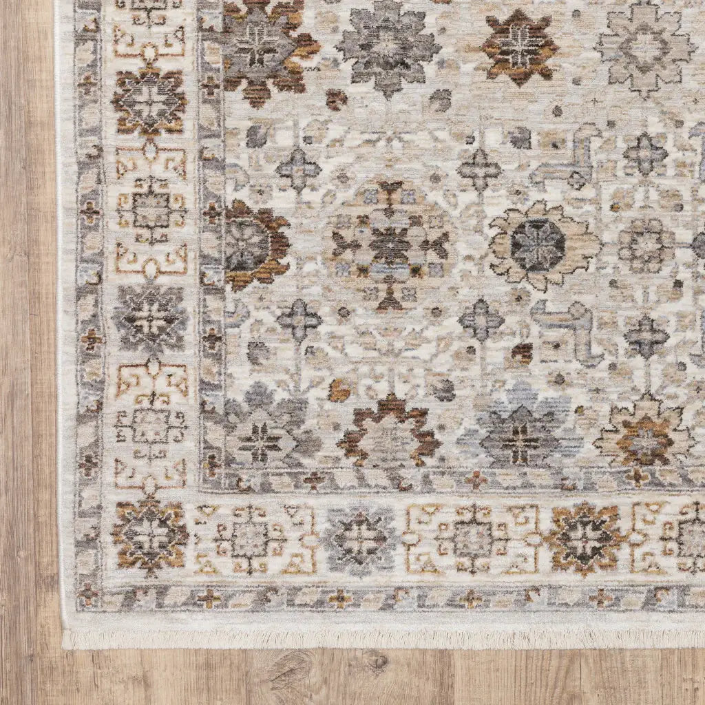 10' X 13' Ivory And Gold Oriental Power Loom Stain Resistant Area Rug With Fringe - Homeroots - Flyclothing LLC