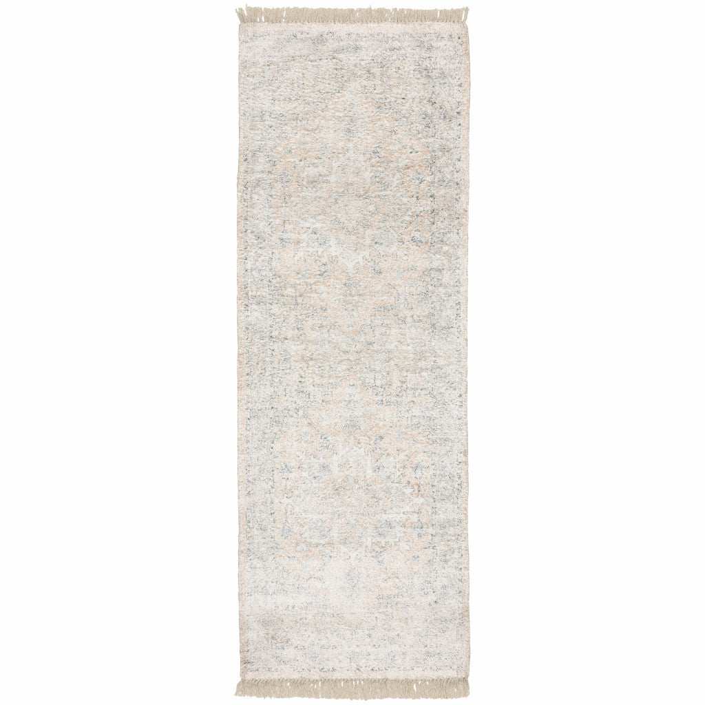 2' X 8' Beige And Grey Oriental Hand Loomed Stain Resistant Runner Rug With Fringe - Homeroots - Flyclothing LLC