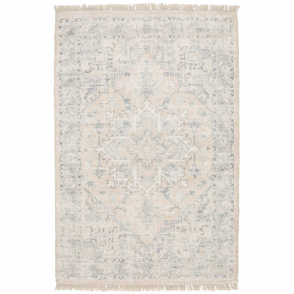 8' X 10' Beige And Grey Oriental Hand Loomed Stain Resistant Area Rug With Fringe - Homeroots - Flyclothing LLC