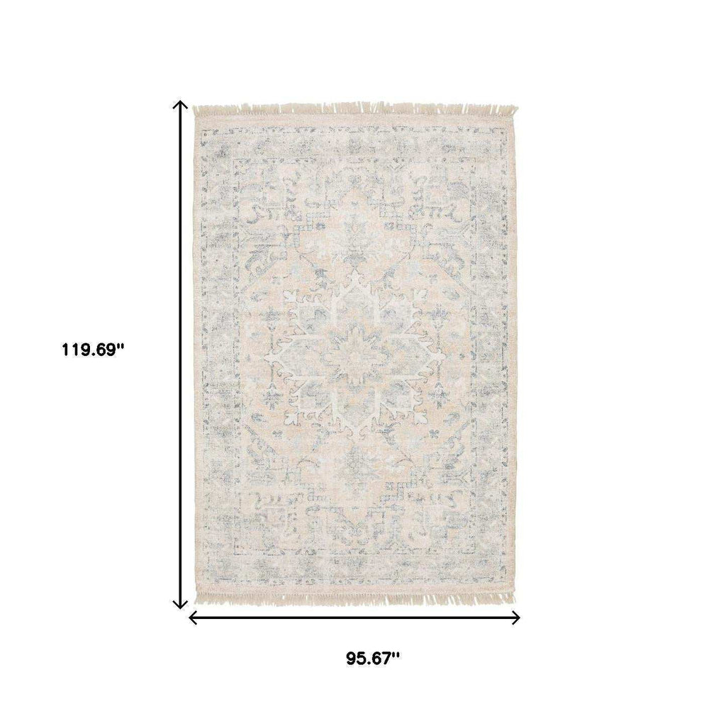 8' X 10' Beige And Grey Oriental Hand Loomed Stain Resistant Area Rug With Fringe - Homeroots - Flyclothing LLC