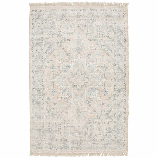8' X 10' Beige And Grey Oriental Hand Loomed Stain Resistant Area Rug With Fringe - Homeroots - Flyclothing LLC