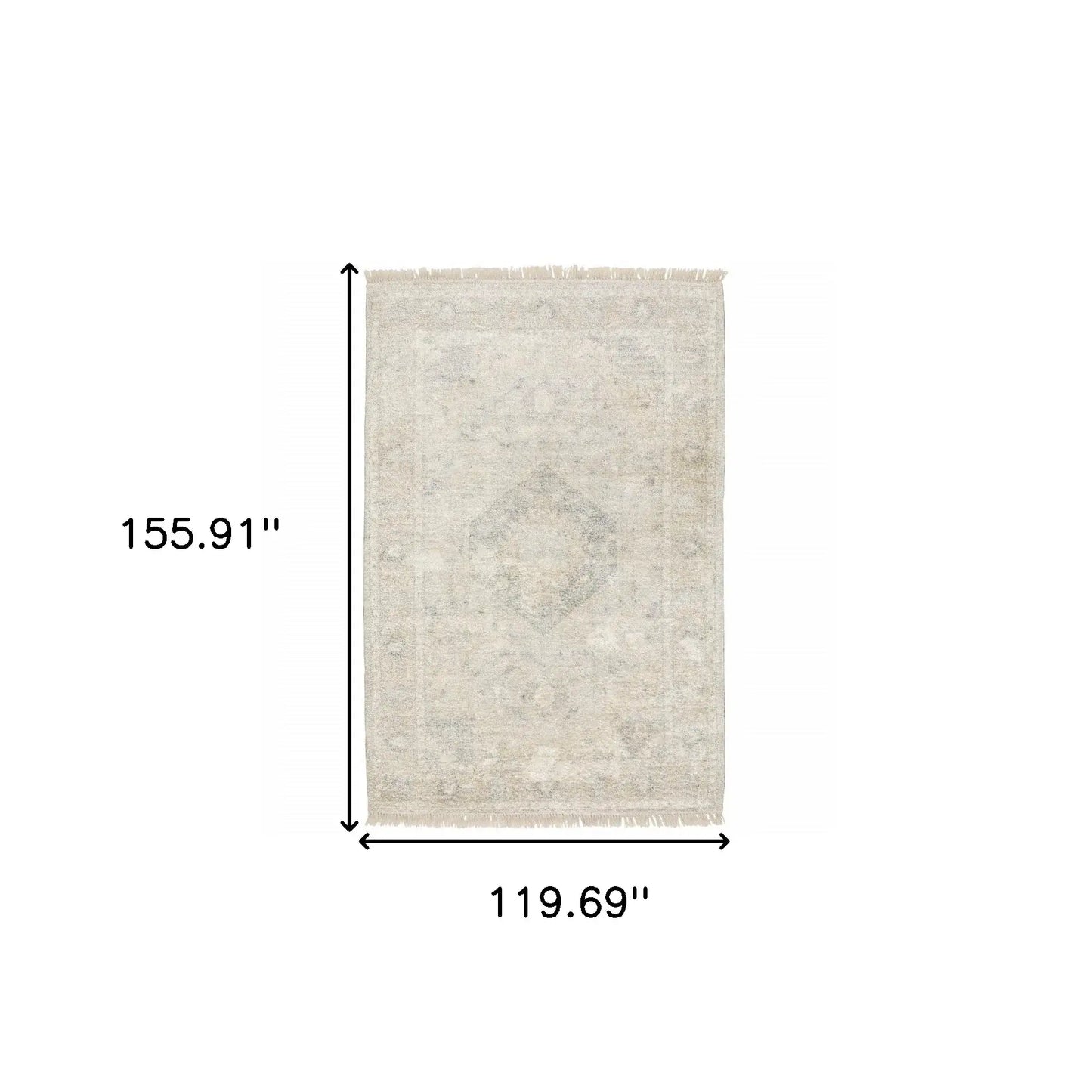 10' X 13' Beige And Grey Oriental Hand Loomed Stain Resistant Area Rug With Fringe - Homeroots - Flyclothing LLC