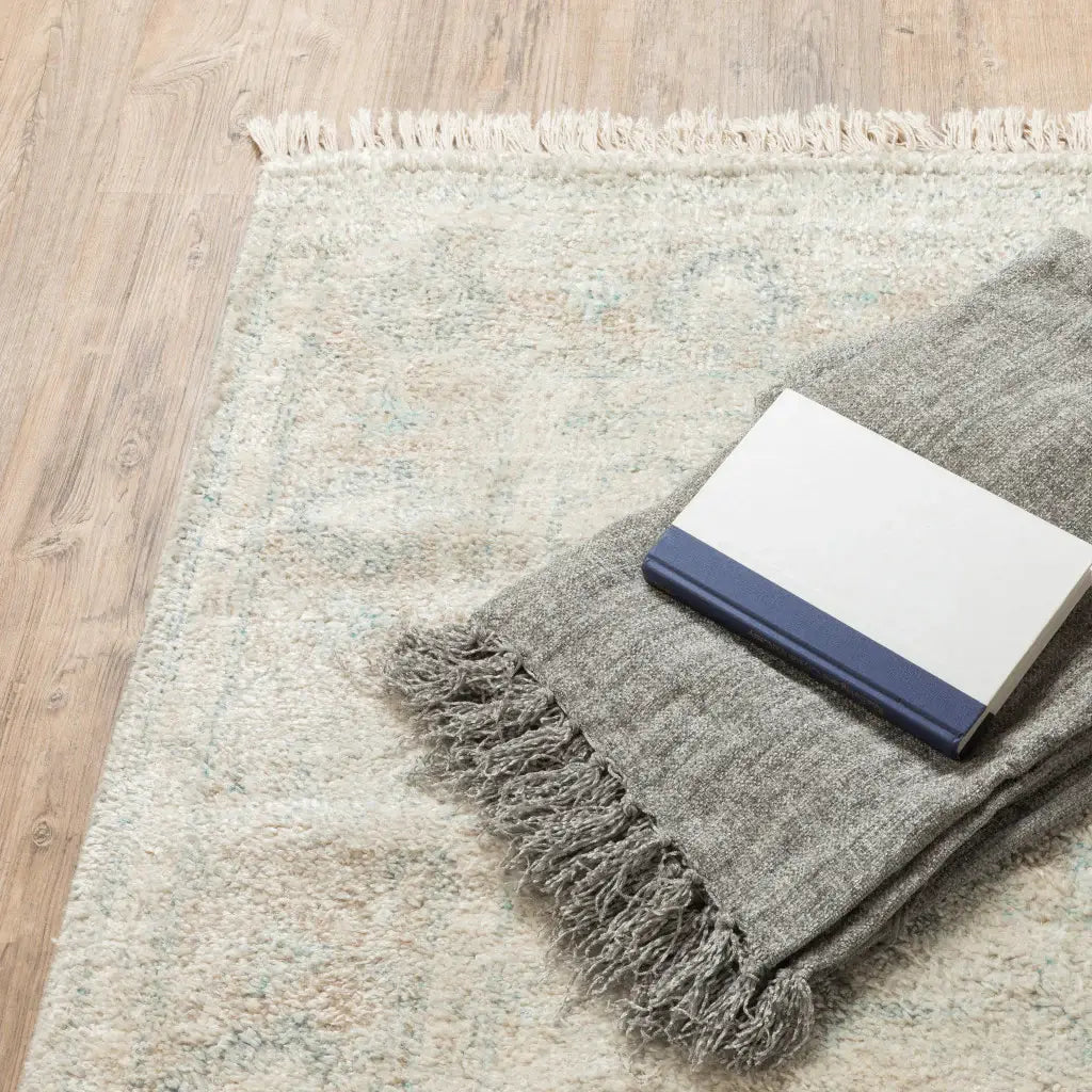 10' X 13' Beige And Grey Oriental Hand Loomed Stain Resistant Area Rug With Fringe - Homeroots - Flyclothing LLC
