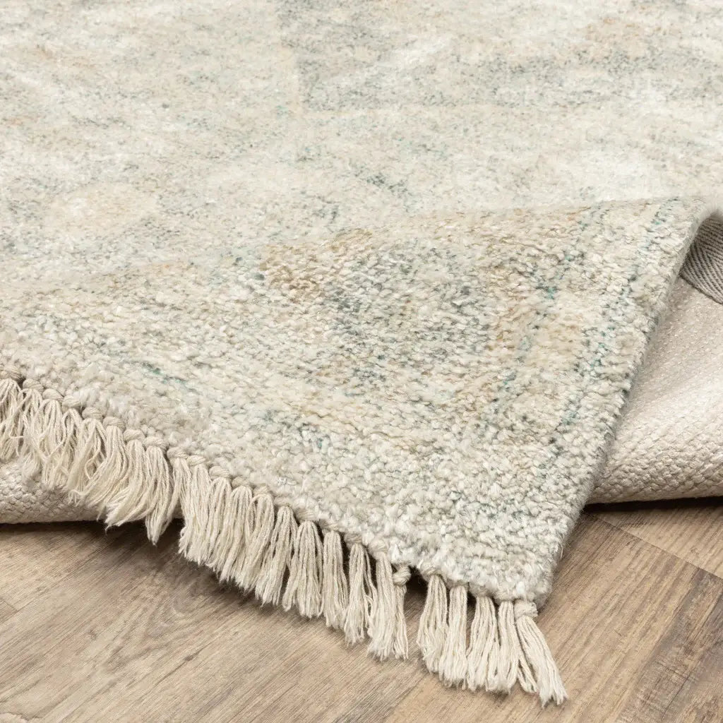 10' X 13' Beige And Grey Oriental Hand Loomed Stain Resistant Area Rug With Fringe - Homeroots - Flyclothing LLC
