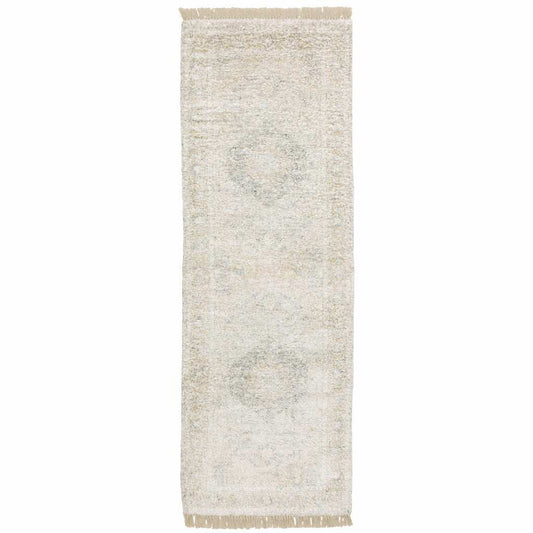 2' X 8' Beige And Grey Oriental Hand Loomed Stain Resistant Runner Rug With Fringe - Homeroots - Flyclothing LLC