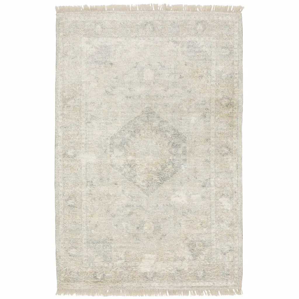 5' X 8' Beige And Grey Oriental Hand Loomed Stain Resistant Area Rug With Fringe - Homeroots - Flyclothing LLC