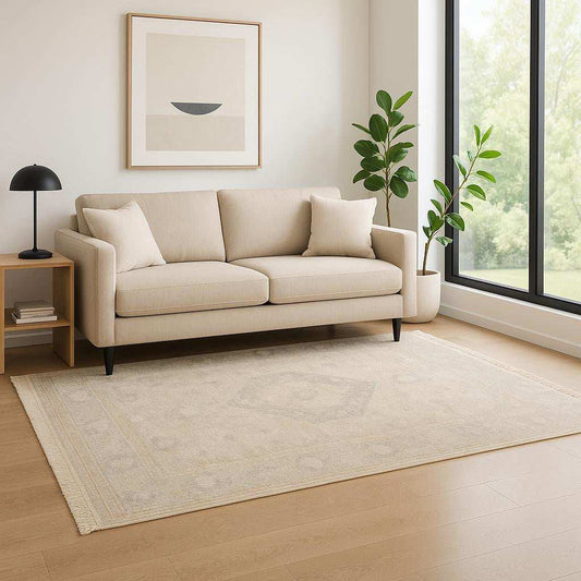 5' X 8' Beige And Grey Oriental Hand Loomed Stain Resistant Area Rug With Fringe - Homeroots - Flyclothing LLC