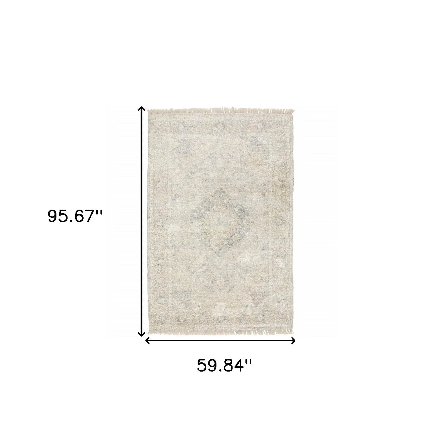 5' X 8' Beige And Grey Oriental Hand Loomed Stain Resistant Area Rug With Fringe - Homeroots - Flyclothing LLC