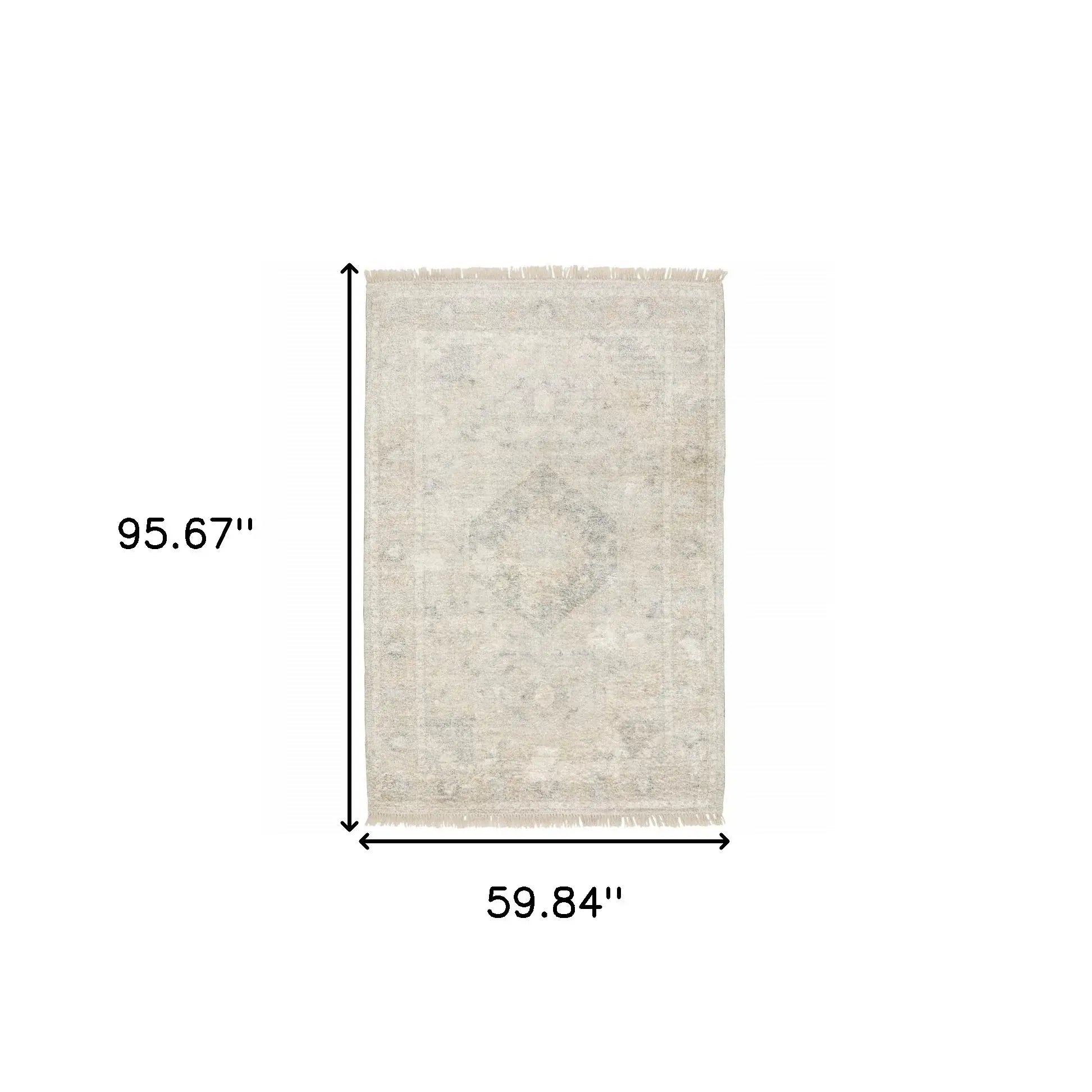 5' X 8' Beige And Grey Oriental Hand Loomed Stain Resistant Area Rug With Fringe - Homeroots - Flyclothing LLC
