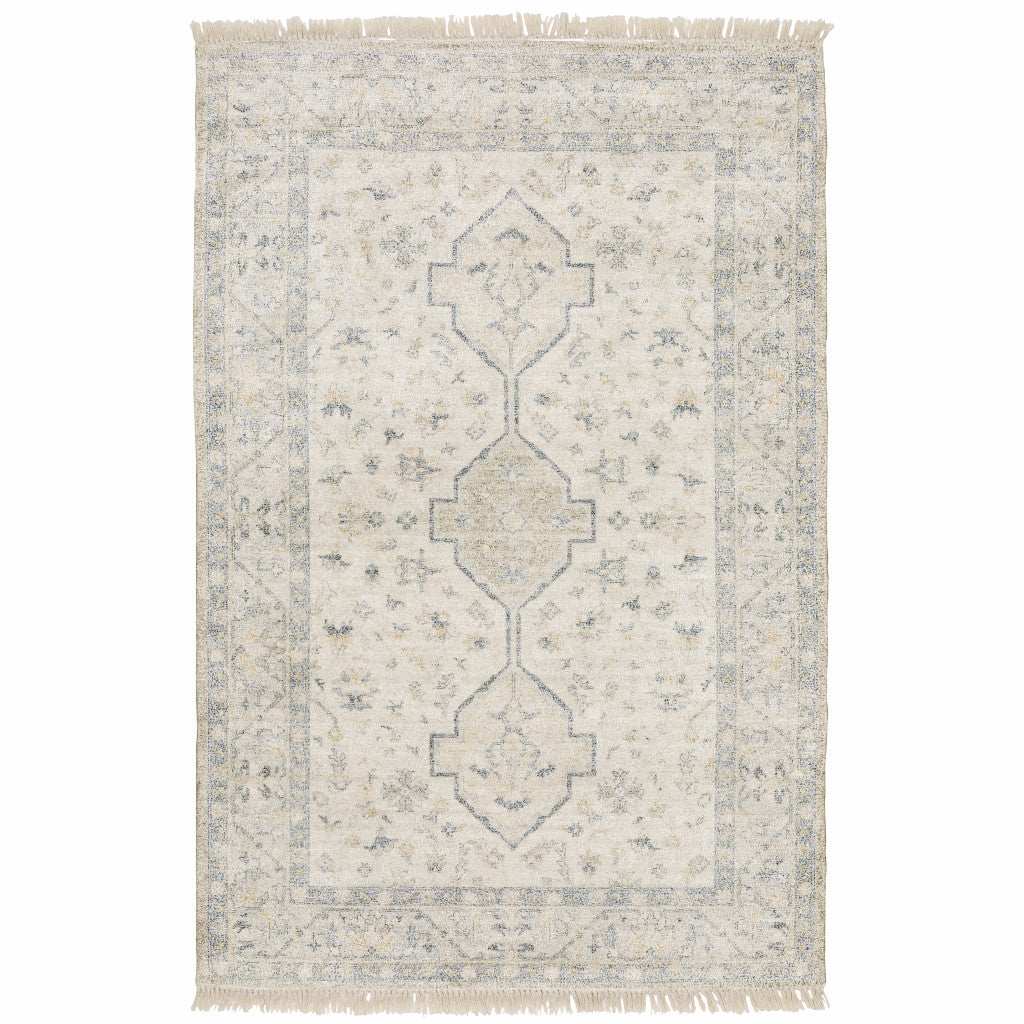 10' X 13' Beige And Charcoal Oriental Hand Loomed Stain Resistant Area Rug With Fringe - Homeroots - Flyclothing LLC