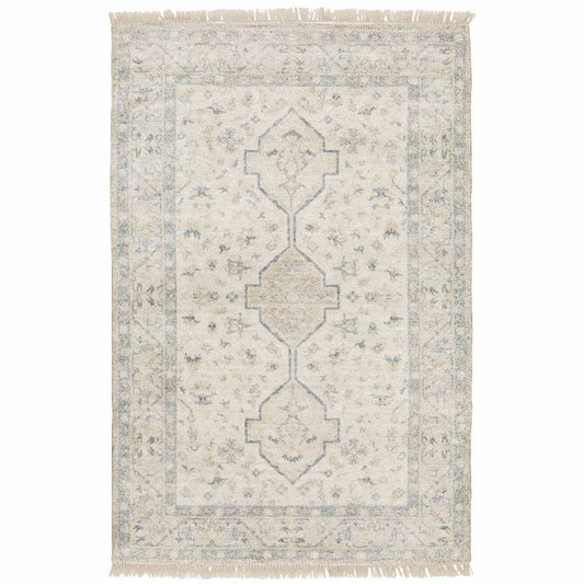 10' X 13' Beige And Charcoal Oriental Hand Loomed Stain Resistant Area Rug With Fringe - Homeroots - Flyclothing LLC