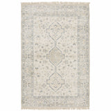10' X 13' Beige And Charcoal Oriental Hand Loomed Stain Resistant Area Rug With Fringe