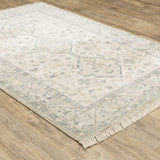 10' X 13' Beige And Charcoal Oriental Hand Loomed Stain Resistant Area Rug With Fringe - Homeroots - Flyclothing LLC