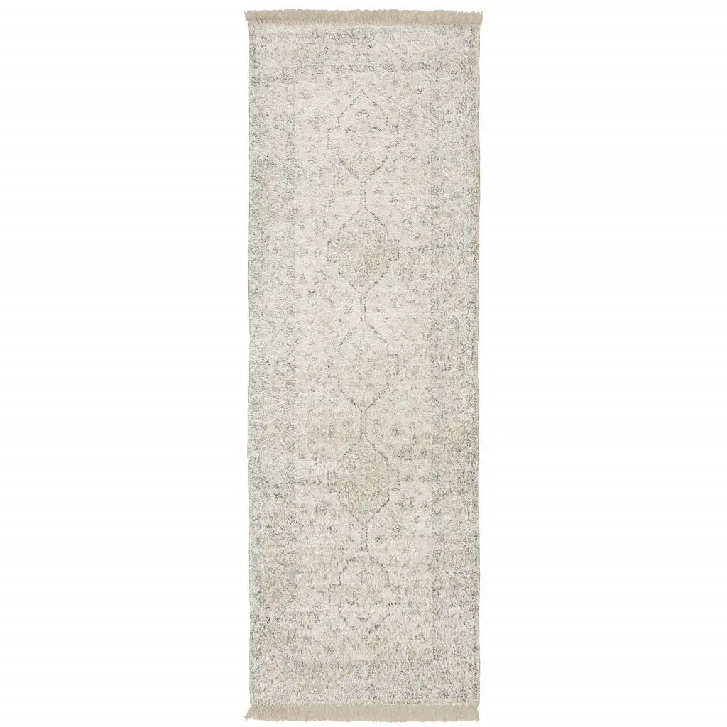 2' X 8' Beige And Charcoal Oriental Hand Loomed Stain Resistant Runner Rug With Fringe - Homeroots - Flyclothing LLC