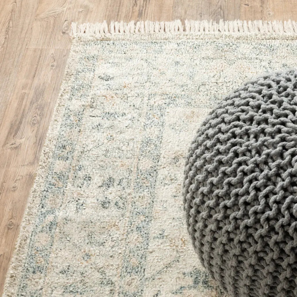 2' X 8' Beige And Charcoal Oriental Hand Loomed Stain Resistant Runner Rug With Fringe - Homeroots - Flyclothing LLC
