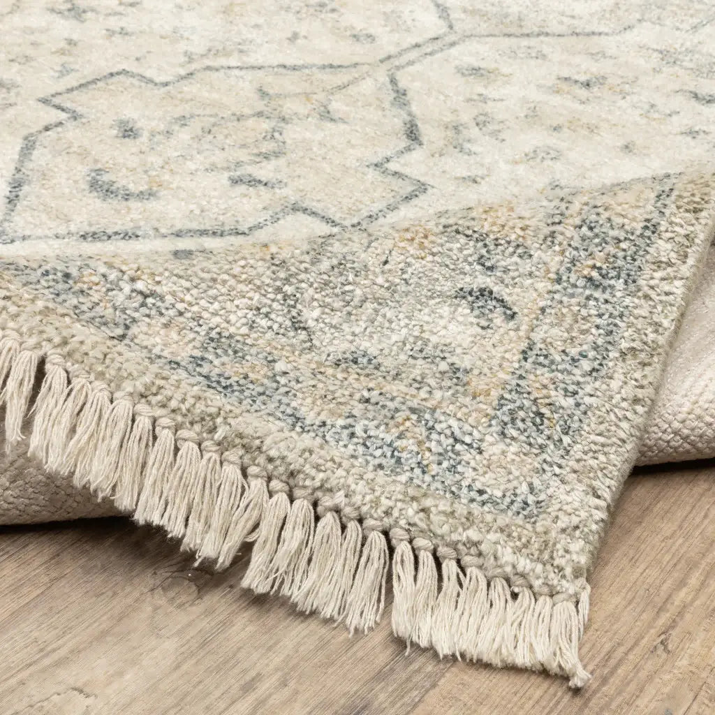 2' X 8' Beige And Charcoal Oriental Hand Loomed Stain Resistant Runner Rug With Fringe - Homeroots - Flyclothing LLC