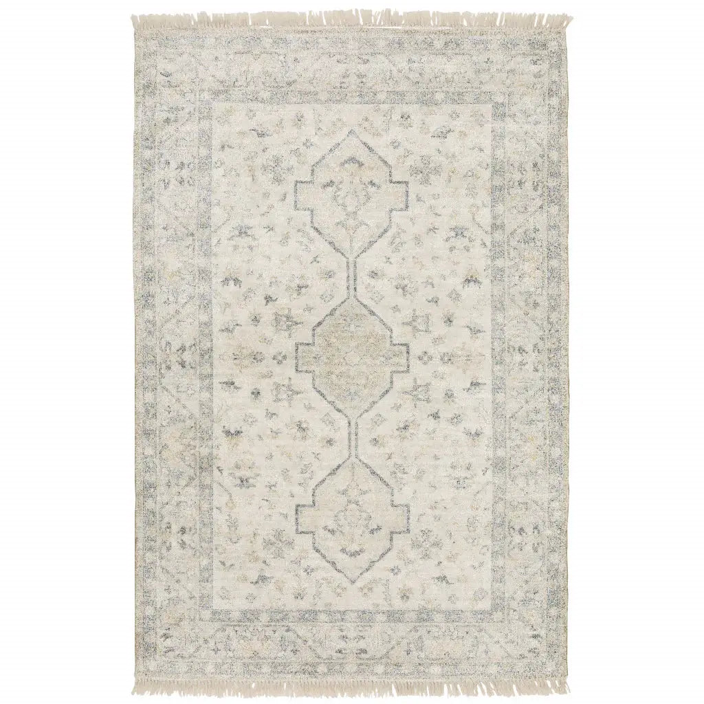 5' X 8' Beige And Charcoal Oriental Hand Loomed Stain Resistant Area Rug With Fringe - Homeroots - Flyclothing LLC