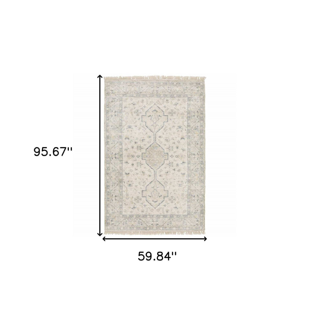 5' X 8' Beige And Charcoal Oriental Hand Loomed Stain Resistant Area Rug With Fringe - Homeroots - Flyclothing LLC