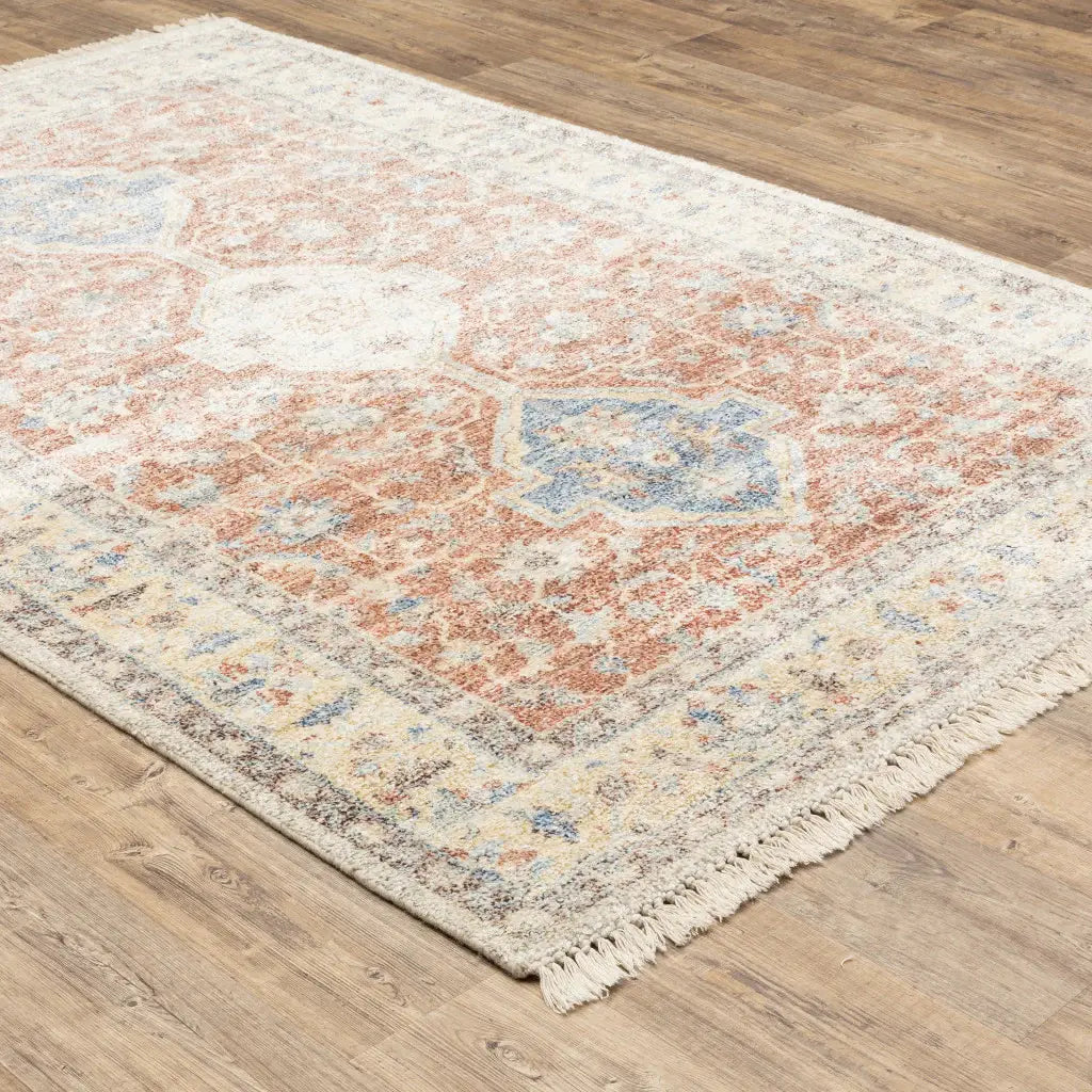 10' X 13' Orange And Blue Oriental Hand Loomed Stain Resistant Area Rug With Fringe - Homeroots - Flyclothing LLC