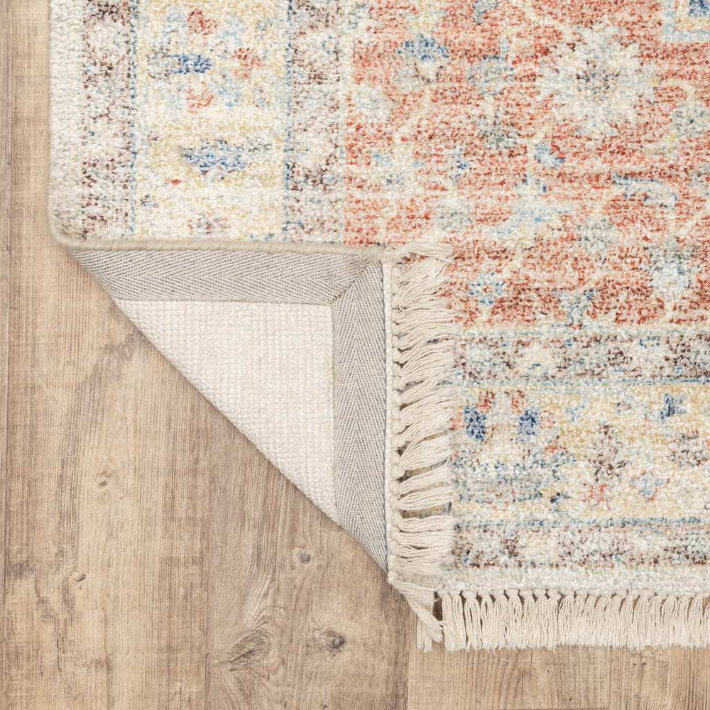 10' X 13' Orange And Blue Oriental Hand Loomed Stain Resistant Area Rug With Fringe - Homeroots - Flyclothing LLC