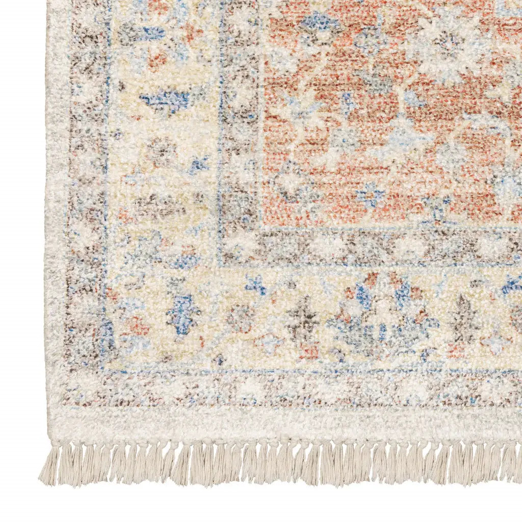 10' X 13' Orange And Blue Oriental Hand Loomed Stain Resistant Area Rug With Fringe - Homeroots - Flyclothing LLC