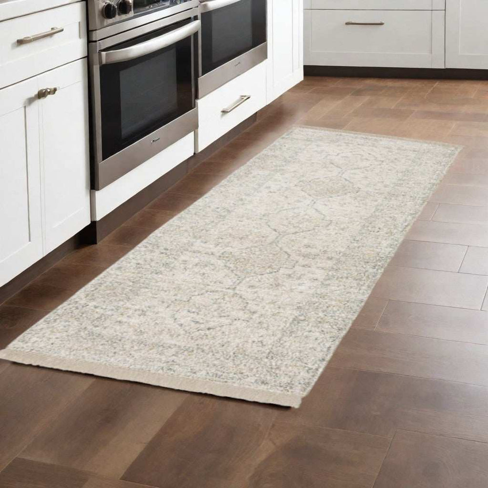 2' X 8' Orange And Blue Oriental Hand Loomed Stain Resistant Runner Rug With Fringe - Homeroots - Flyclothing LLC
