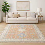 8' X 10' Orange And Blue Oriental Hand Loomed Stain Resistant Area Rug With Fringe - Homeroots - Flyclothing LLC