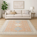 8' X 10' Orange And Blue Oriental Hand Loomed Stain Resistant Area Rug With Fringe - Homeroots - Flyclothing LLC
