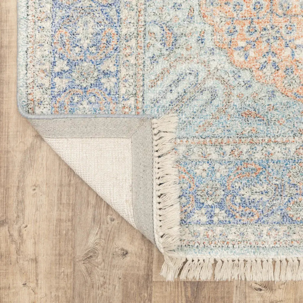 10' X 13' Blue And Red Oriental Hand Loomed Stain Resistant Area Rug With Fringe - Homeroots - Flyclothing LLC