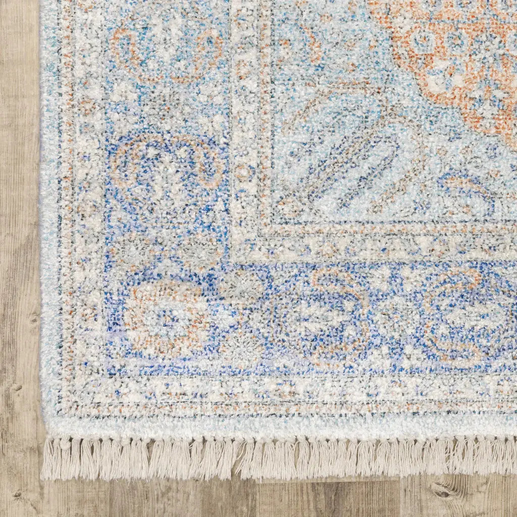 10' X 13' Blue And Red Oriental Hand Loomed Stain Resistant Area Rug With Fringe - Homeroots - Flyclothing LLC