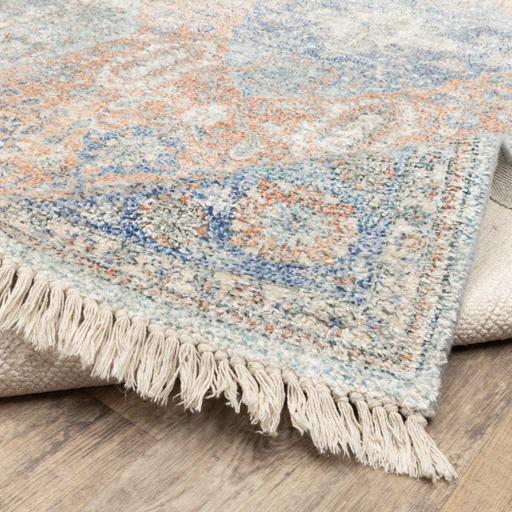 2' X 8' Blue And Red Oriental Hand Loomed Stain Resistant Runner Rug With Fringe - Homeroots - Flyclothing LLC