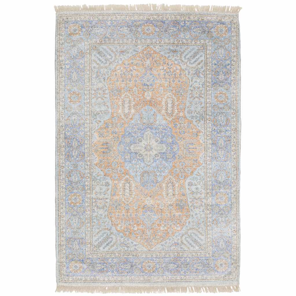 5' X 8' Blue And Red Oriental Hand Loomed Stain Resistant Area Rug With Fringe - Homeroots - Flyclothing LLC