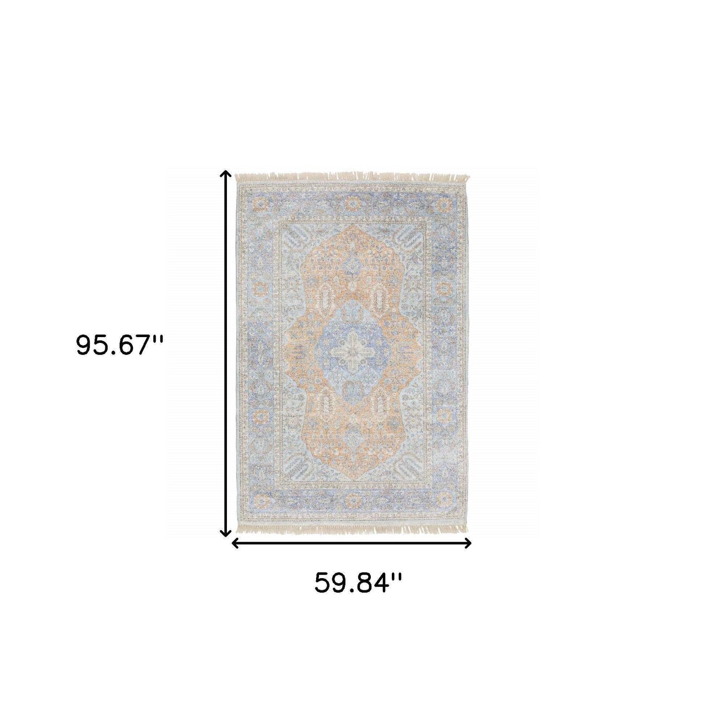 5' X 8' Blue And Red Oriental Hand Loomed Stain Resistant Area Rug With Fringe - Homeroots - Flyclothing LLC