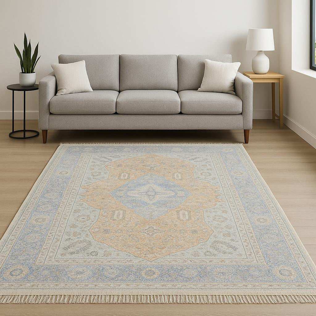 5' X 8' Blue And Red Oriental Hand Loomed Stain Resistant Area Rug With Fringe - Homeroots - Flyclothing LLC