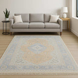 5' X 8' Blue And Red Oriental Hand Loomed Stain Resistant Area Rug With Fringe - Homeroots - Flyclothing LLC