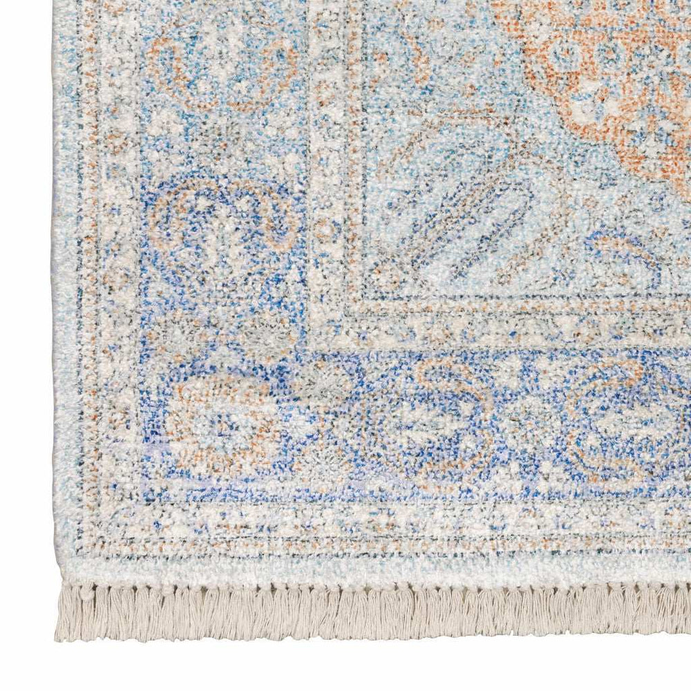 5' X 8' Blue And Red Oriental Hand Loomed Stain Resistant Area Rug With Fringe - Homeroots - Flyclothing LLC