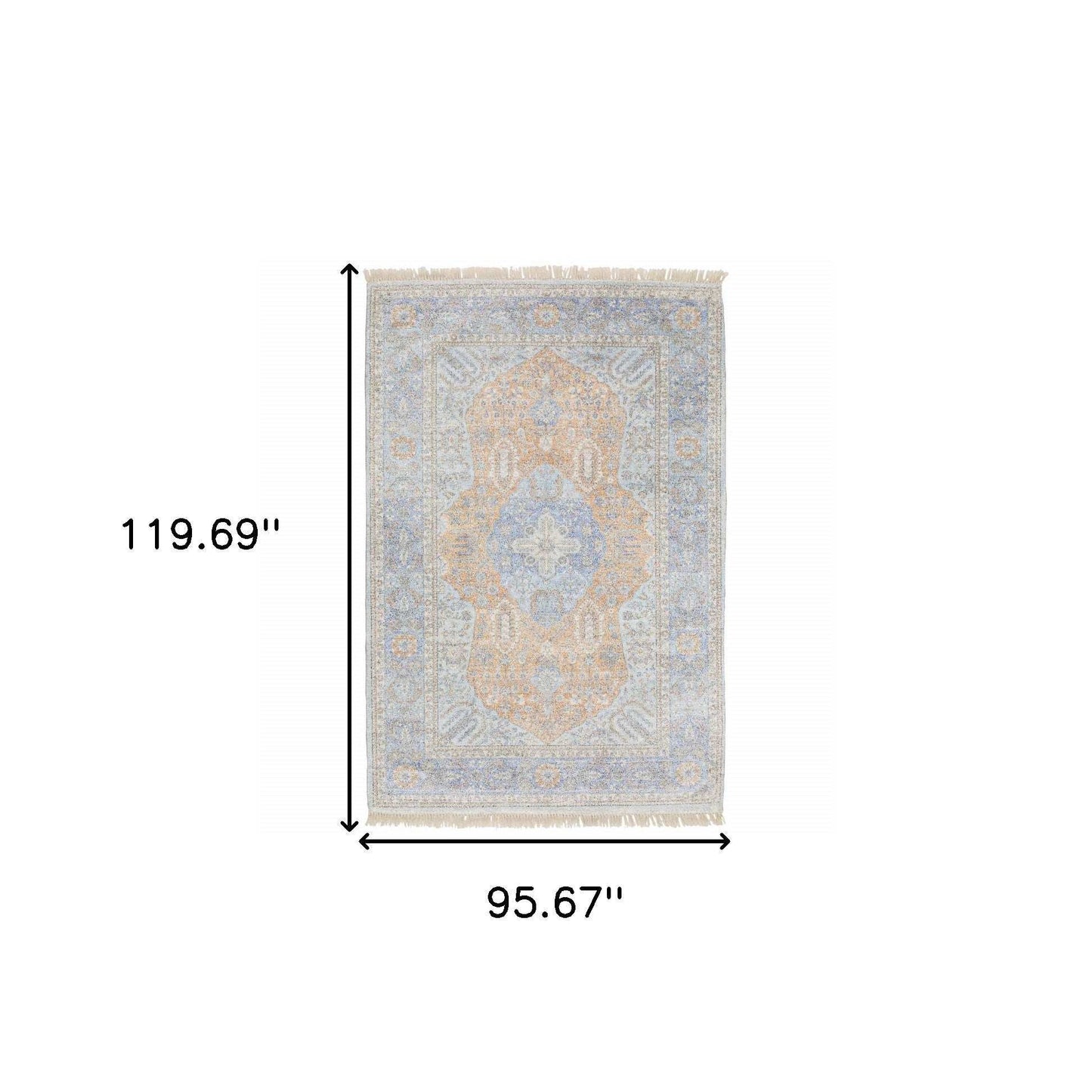 8' X 10' Blue And Red Oriental Hand Loomed Stain Resistant Area Rug With Fringe - Homeroots - Flyclothing LLC