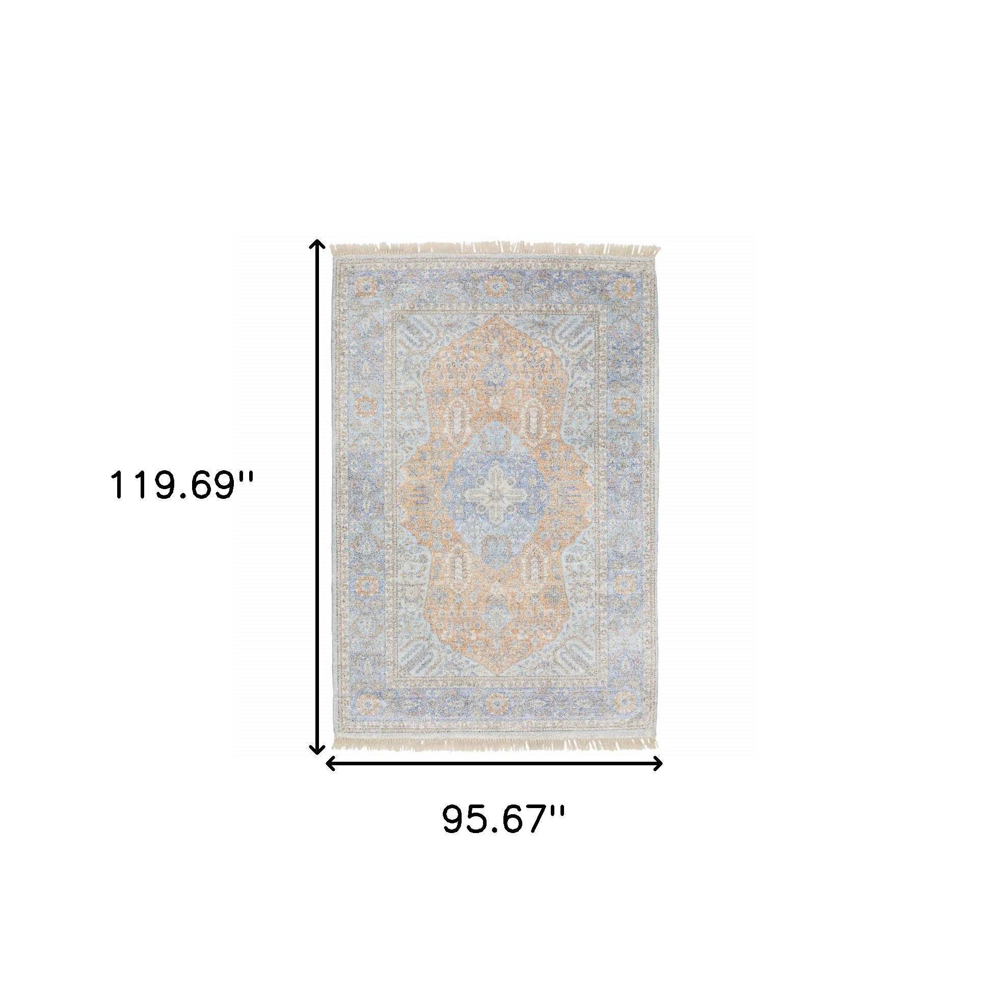 8' X 10' Blue And Red Oriental Hand Loomed Stain Resistant Area Rug With Fringe - Homeroots - Flyclothing LLC