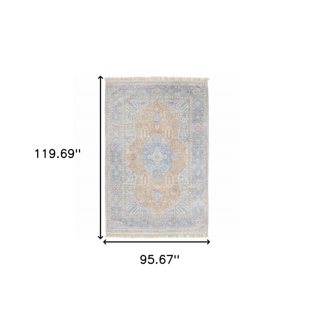 8' X 10' Blue And Red Oriental Hand Loomed Stain Resistant Area Rug With Fringe - Homeroots - Flyclothing LLC